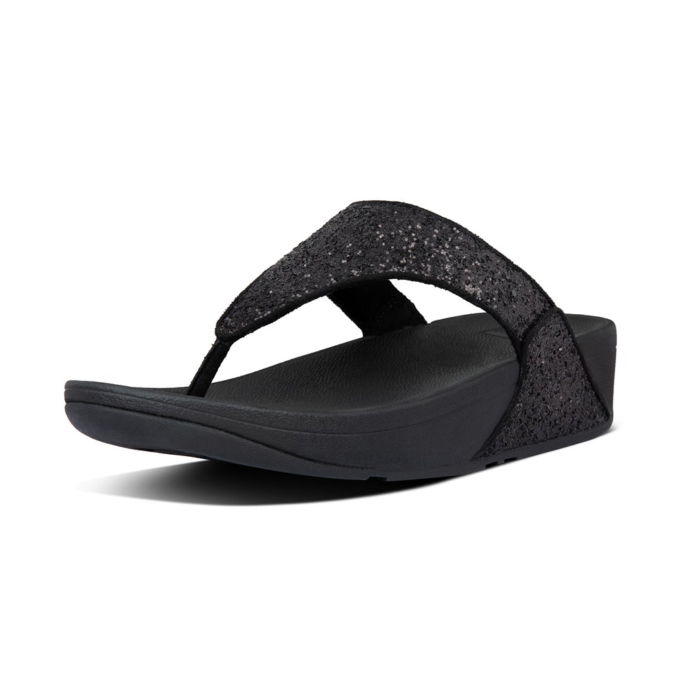 Fitflop Womens Sandals Black - Lulu Glitter Toe-post - 51LFGNHJX